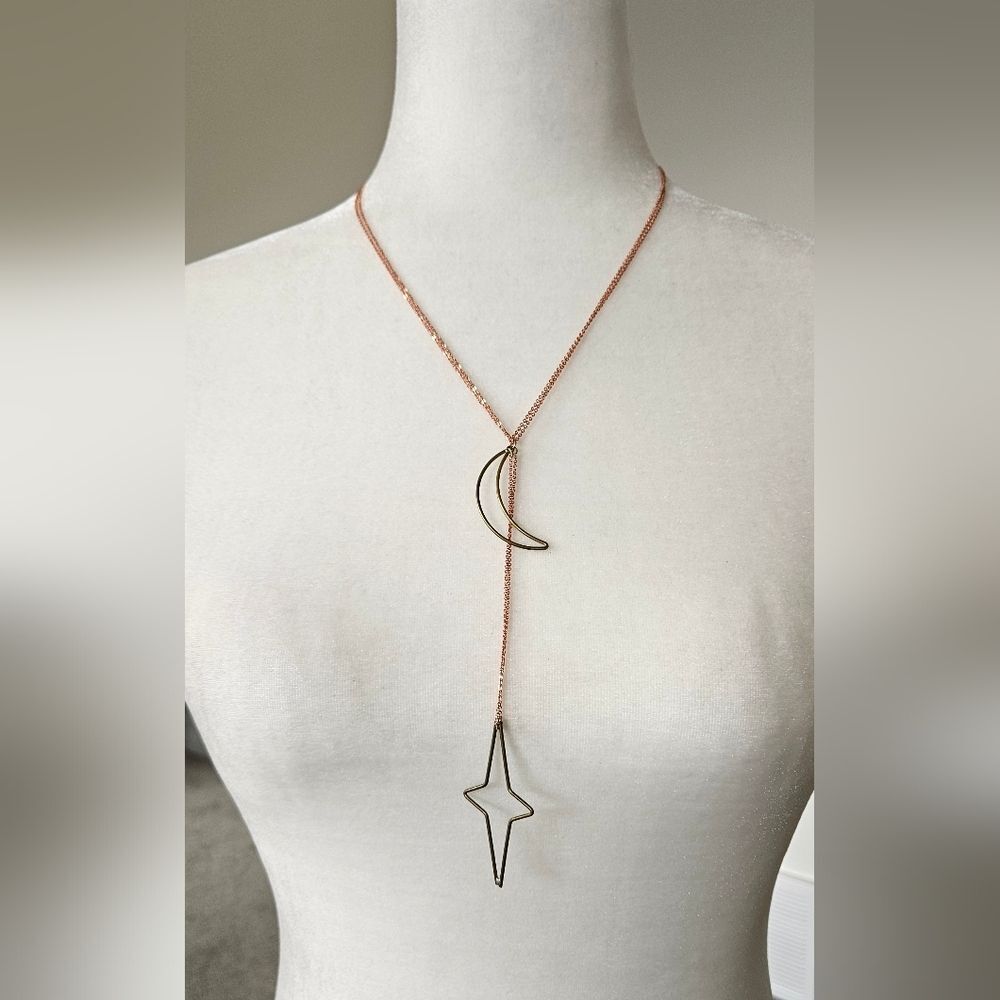 Free People Rose Gold Lariat Necklace with Moon and Star